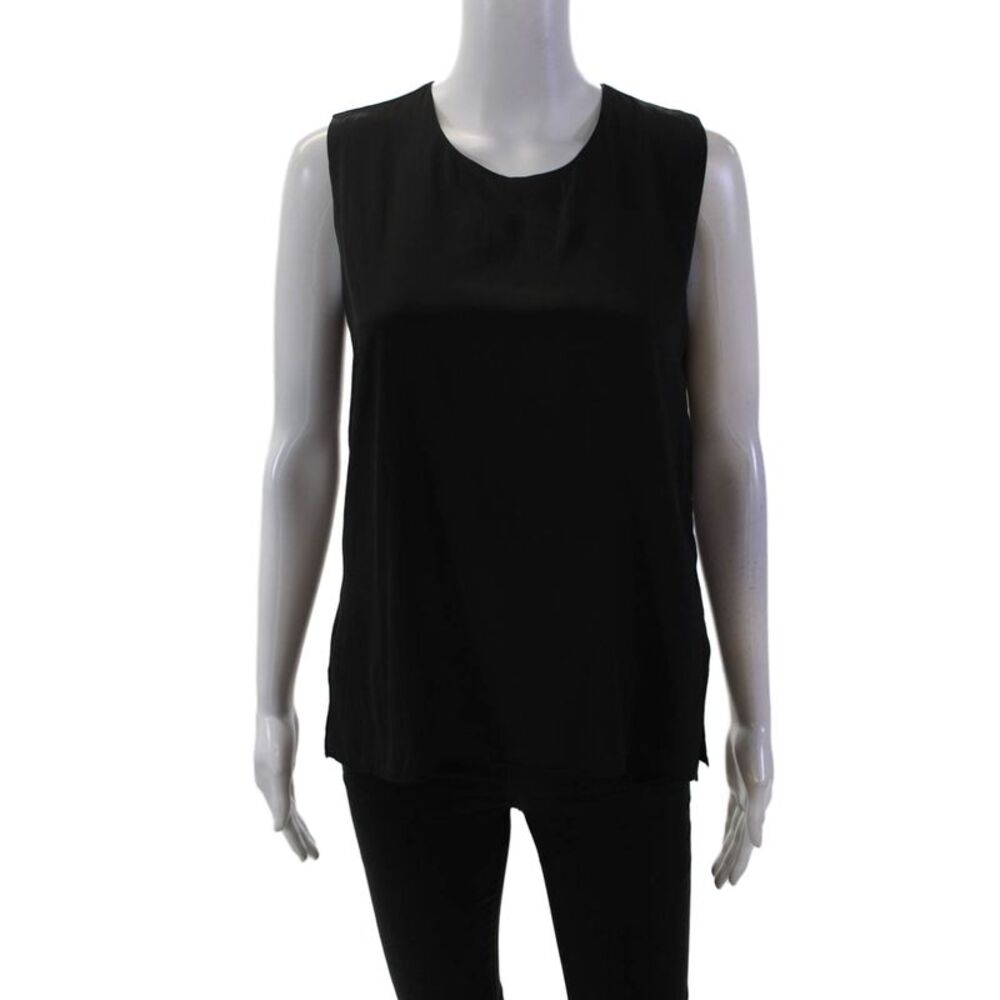 Lola & Sophie Women's Round Neck Sleeveless Slit Hem Blouse Black Size XS